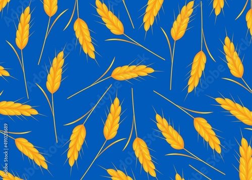 Wheat ears on a blue background.