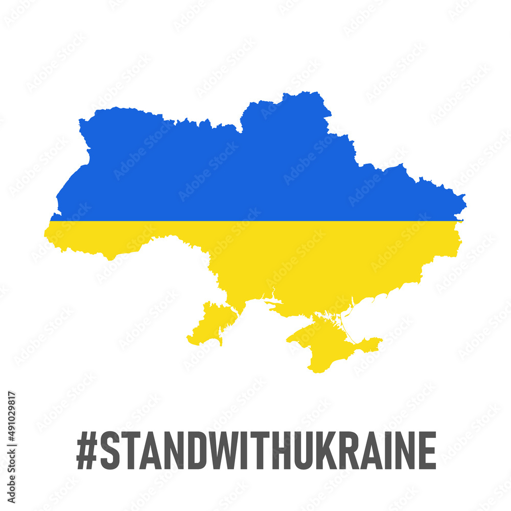 We Stand with Ukraine hashtag, stop russian war in Ukraine, close the sky, no-fly zone. #StandWithUkraine, support to Ukrainian people. Ukraine map flag