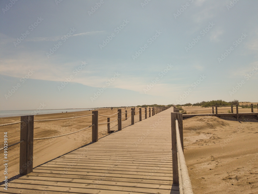 Fototapeta premium pasarela en una playa del delta del ebro