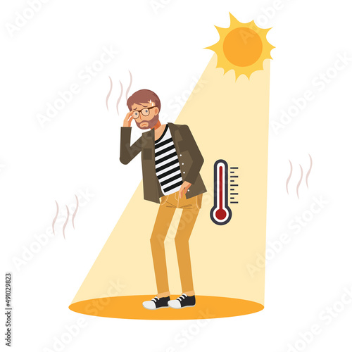 heat stroke concept.Sunstroke and sunburn risk man under burning sun. High temperature ,Hot weather.Summer