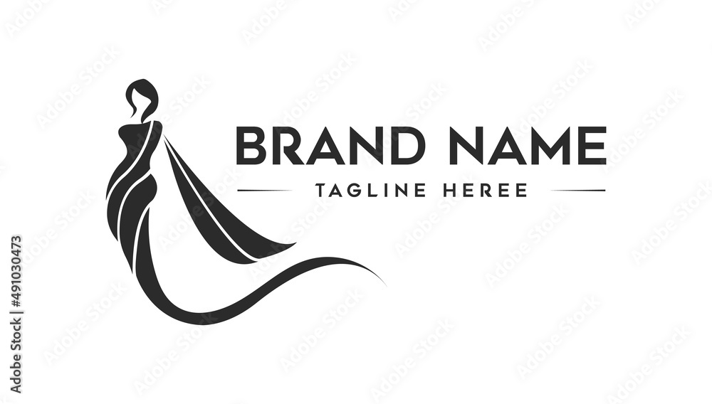 Saree logo design with women figure silhouette template. Women fashion ...