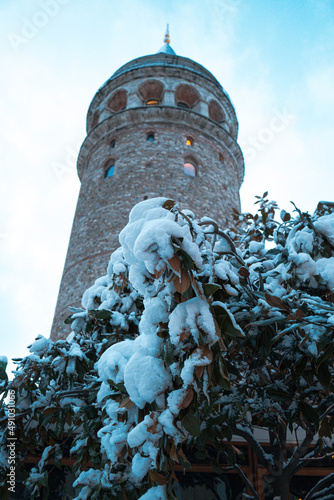 streets of Istanbul on winter. winter landscape in İstanbul. Winter landscape covered with snow. New Year`s landscape. Dramatic wintry scene.