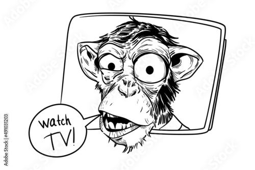 Photography comic art monkey lair with the phrase