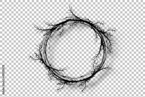 Fotografie, Obraz wreath of branches, a realistic round frame border of twisted branches, vector i