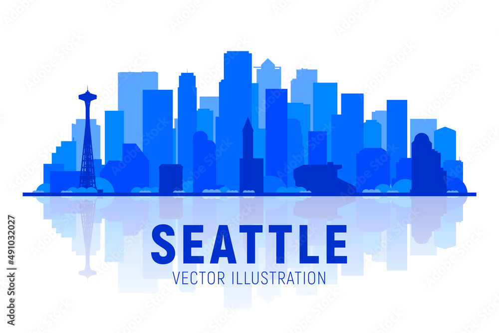 Seattle Washington silhouette skyline vector illustration. Background with a city panorama. Travel picture.