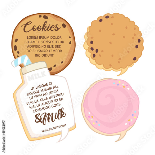 illustration of cookies and milk speech bubble