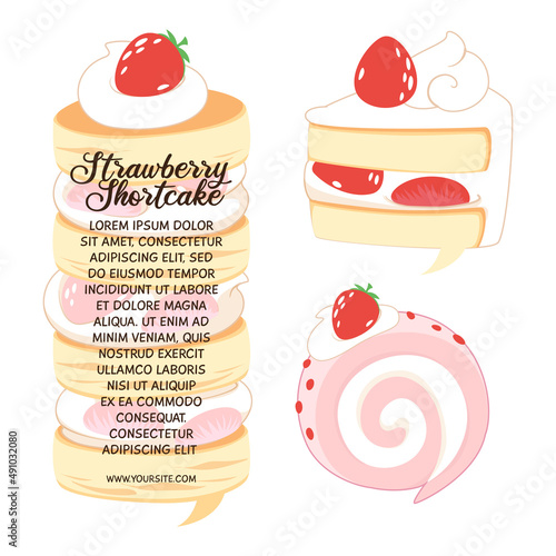 Behang illustration of strawberry shortcake speech bubble