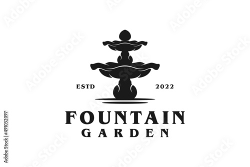 Vintage Retro Fountain Garden Decoration Landscape Logo design