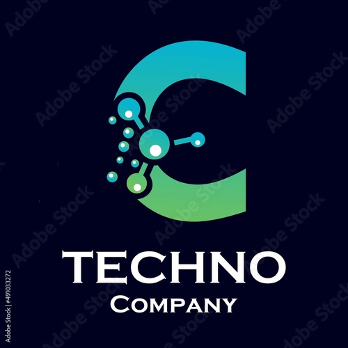 Letter c with molecule design logo template illustration