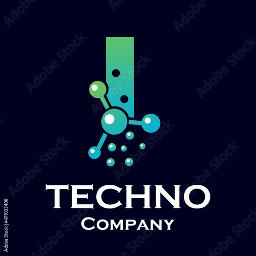 Letter i with molecule design logo template illustration