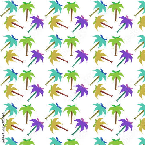 Cartoon seamless pattern palm tree with green and purple color. For fabric, scrapbooking, surface design