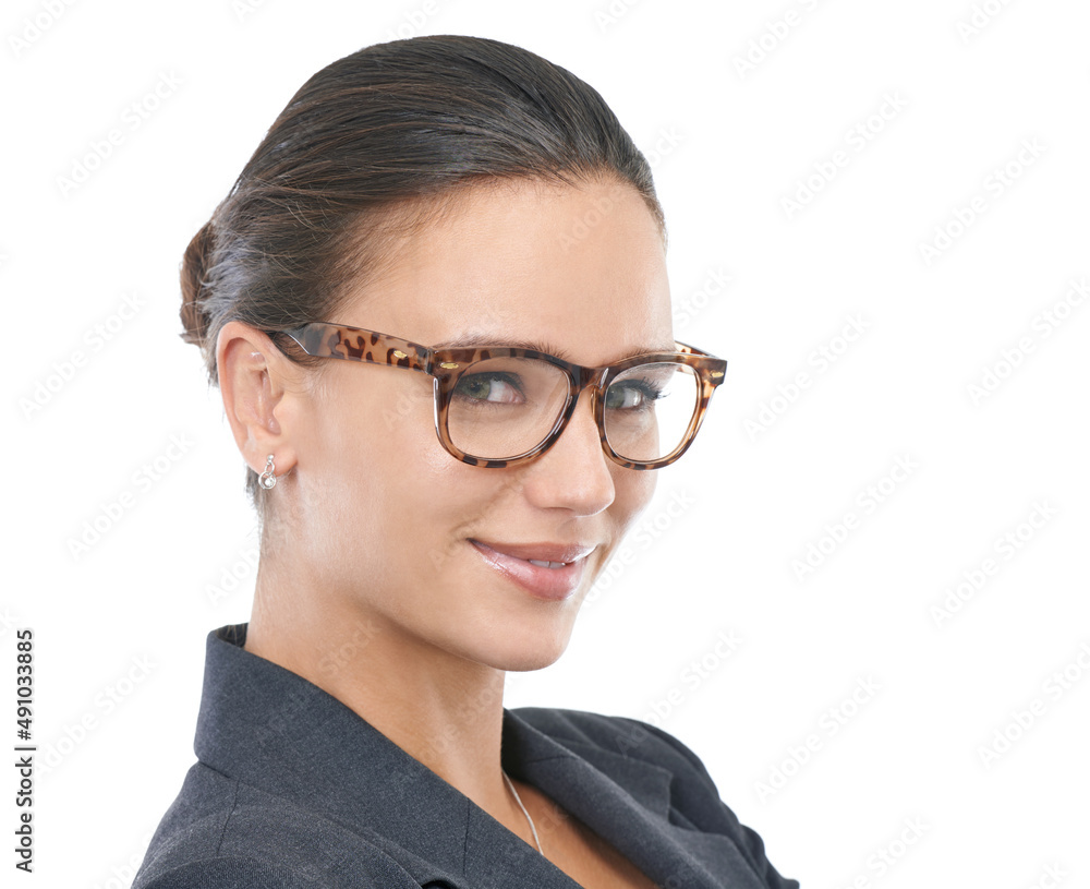 Ready to climb the corporate ladder. Studio portrait of a confident businesswoman isolated on white.