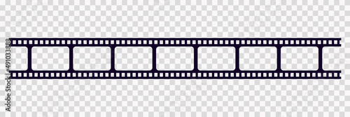 Old frame cinematic in retro style on transparent background. Vintage cinema movie strip vector illustration. Film border cinema design element