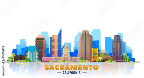 Sacramento California skyline vector lines illustration. Background with city panorama on a sky. Travel picture. photo