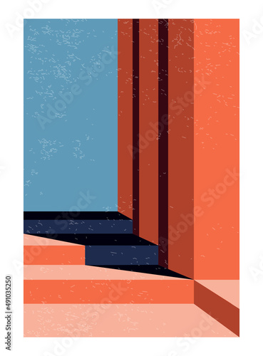 Contemporary aesthetic geometry architecture poster in mid century modern style