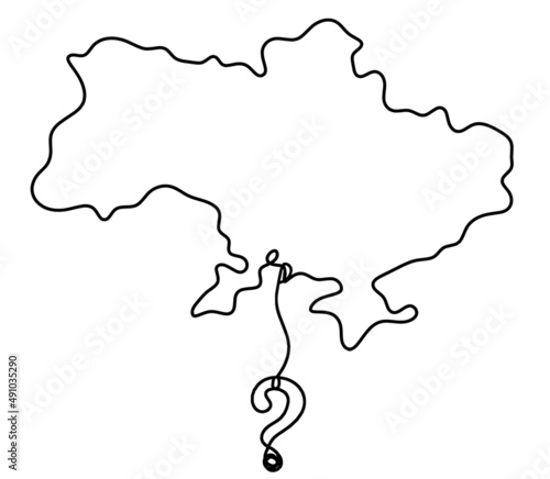 Map of Ukraine with question mark as line drawing on white background