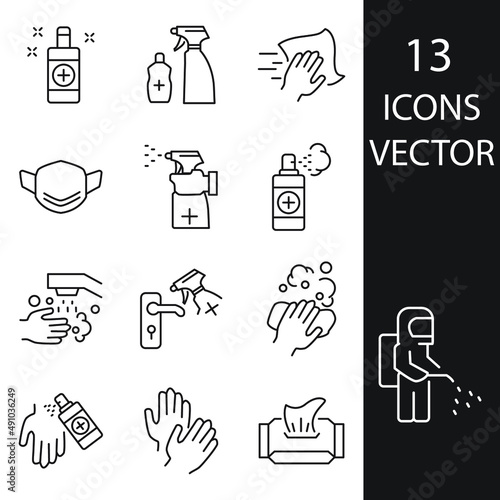 Disinfection and cleaning icons set . Disinfection and cleaning pack symbol vector elements for infographic web
