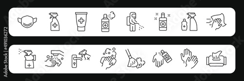 Disinfection and cleaning icons set . Disinfection and cleaning pack symbol vector elements for infographic web