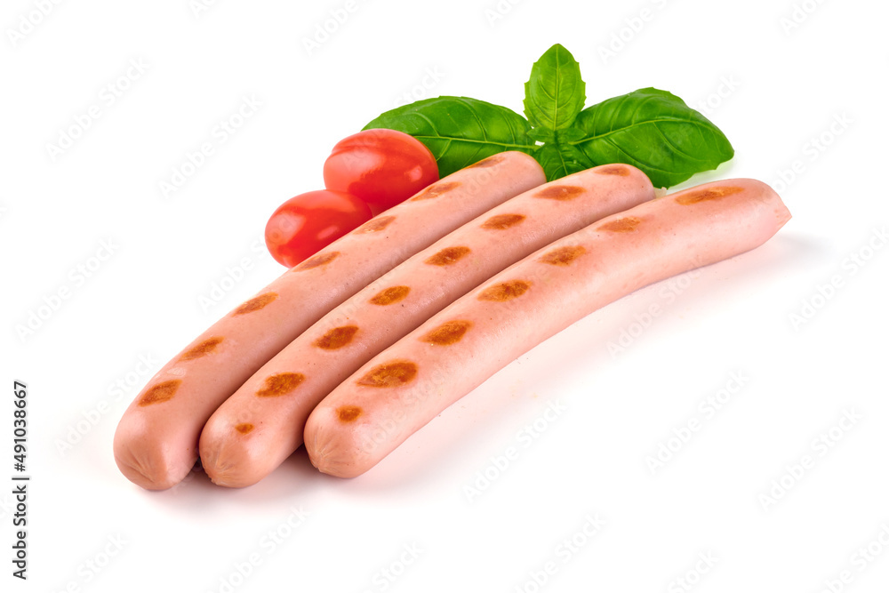 Roasted sausages bbq, isolated on white background. Roasted sausages bbq, isolated on white background.