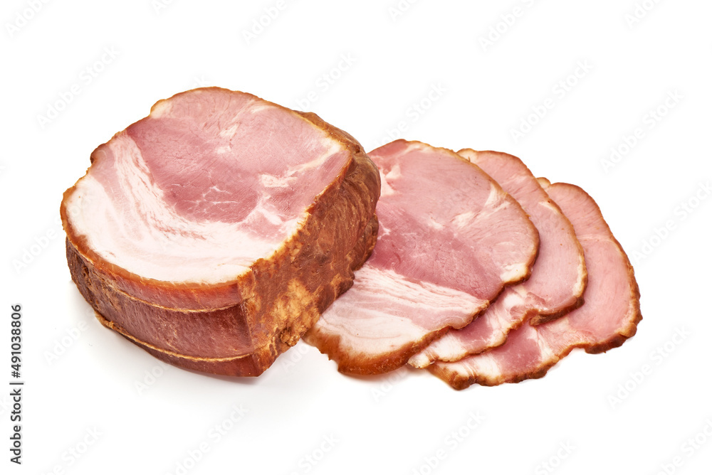 Smoked pork loin, isolated on white background. Smoked pork loin, isolated on white background.