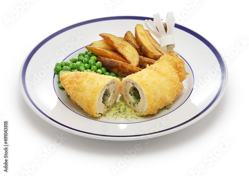Chicken Kiev, Ukrainian traditional cuisine.
A chicken breast stuffed with herb butter, coated with breadcrumbs, and then fried.