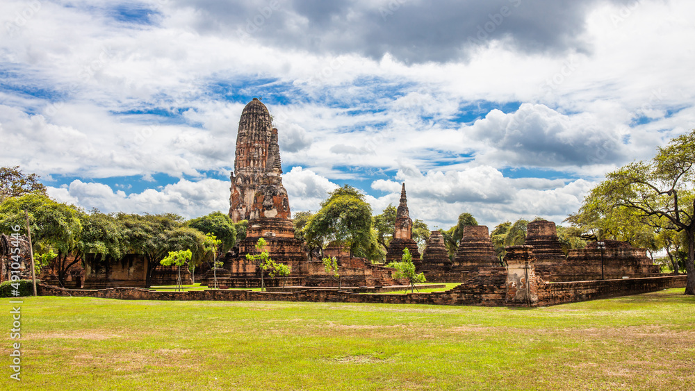 Panorama Landscape of Wat Phra Ram is in the Ayutthaya Historical Park. It is a place and important tourist attraction near Bangkok, Thailand.