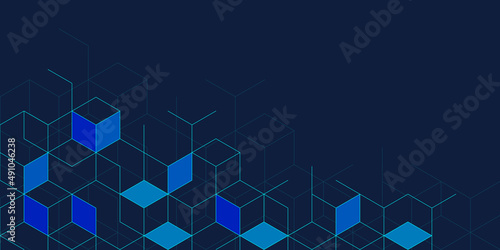 Abstract geometric background with isometric digital blocks. Blockchain concept and modern technology