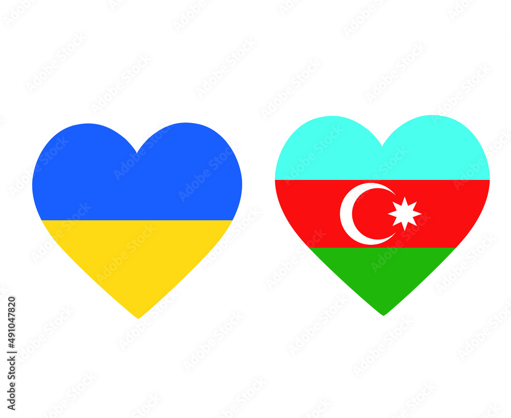 Ukraine And Azerbaijan Flags National Europe Emblem Heart Icons Vector Illustration Abstract Design Element Ukraine And Azerbaijan Flags National Europe Emblem Heart Icons Vector Illustration Abstract Design Element