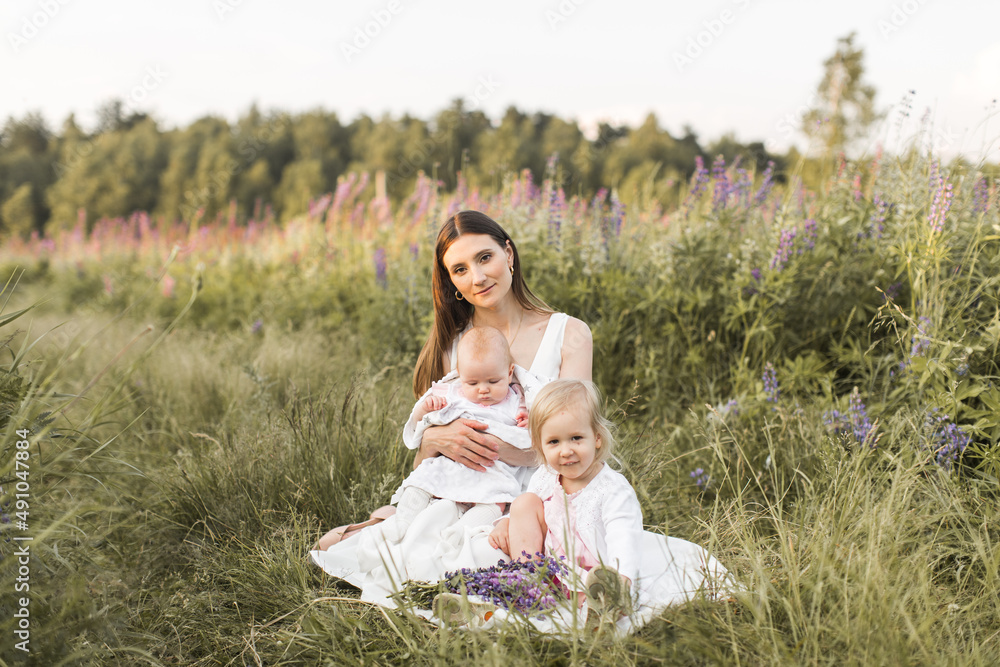 happy family, mother with two daughters happy family, mother with two daughters