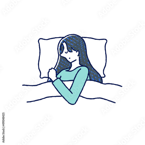 寝ている女性　イラスト　手描き	