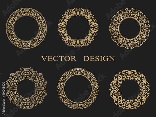 Set circular floral baroque ornament.