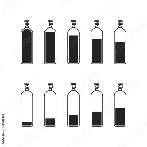 set of gas cylinder with different levels