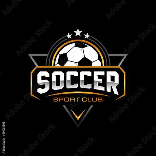 Soccer club emblem. Football badge shield logo, soccer ball team game club elements, Vector Logo Illustration Fit to championship or team
