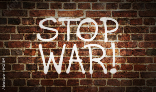 Stop war spray painted inscription on the brick wall 3d illustration