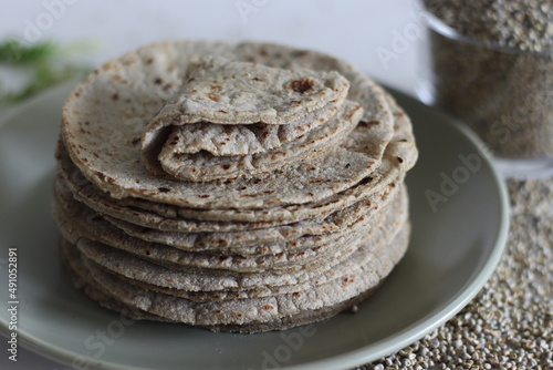 Soft flat bread made of pearl millet flour. photo