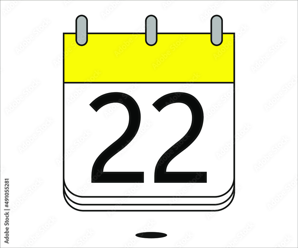 day 22 yellow calendar icon with white background day 22 yellow calendar icon with white background