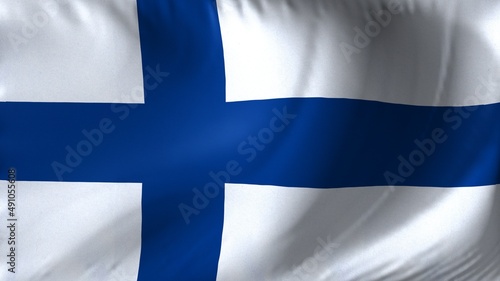 National flag of Finland. Finnish flag waving against background.