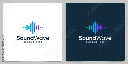 Sound audio wave logo concept element with gradient color or colorful. Logo template electronic music, sound, equalizer, nightclub, disco. Premium vector
