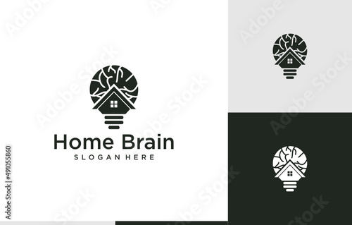 brain home negative space lamp logo design