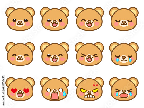 かわいいクマの顔アイコンセット＿ベクター