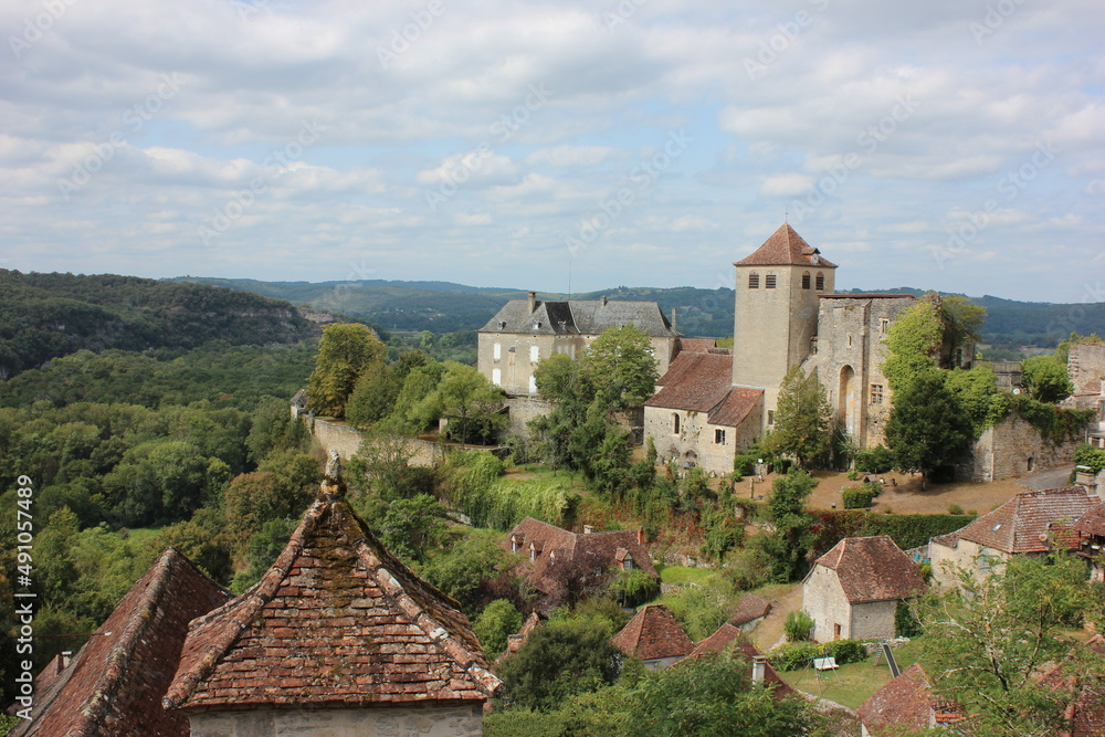 Panoramic view over the small French town of Montvalent. Montvalentis a commune in the Gourdon department of France.