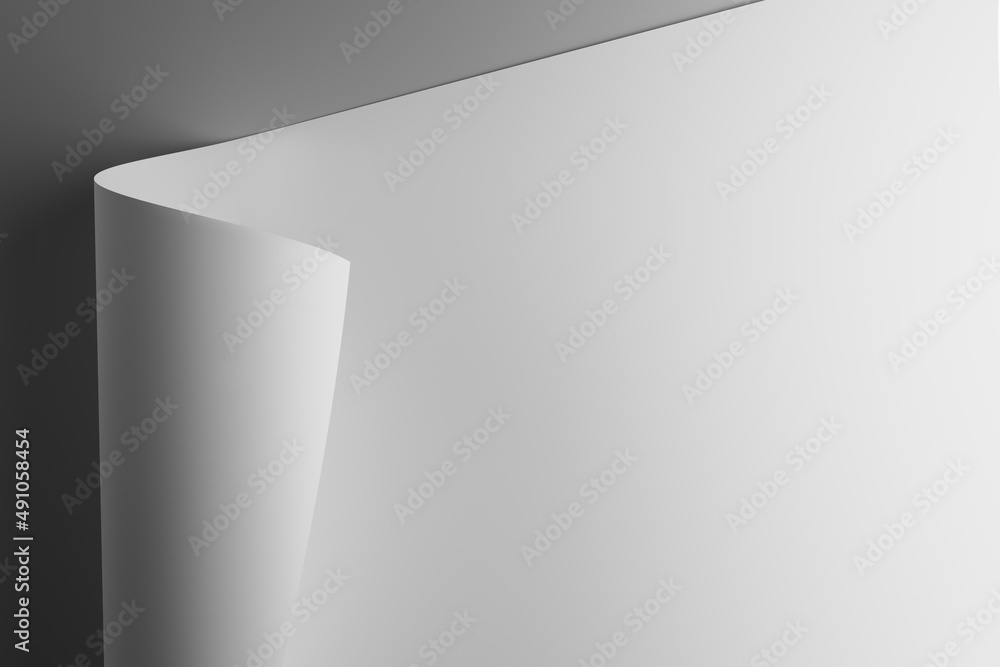 3D render white wrapping paper, mock up, template