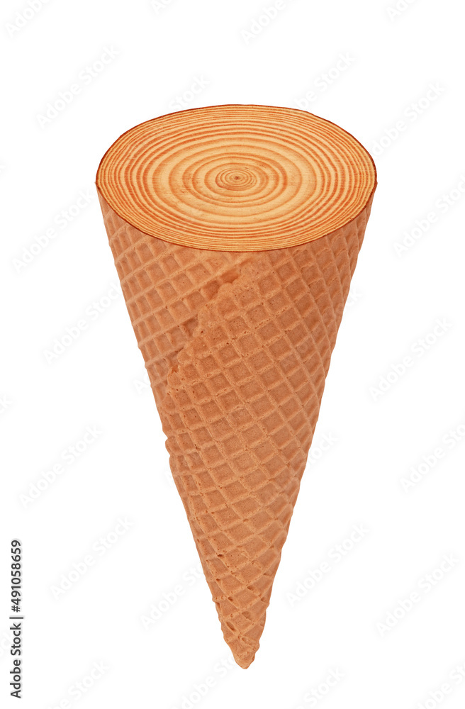 Abstract wood rings cross section in ice cream cone summer deforestation symbol. Environment concept. Tree ring as part of sweet desert idea Abstract wood rings cross section in ice cream cone summer deforestation symbol. Environment concept. Tree ring as part of sweet desert idea