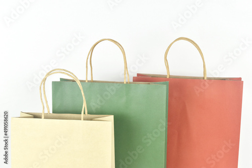 paper bags on white background with copy space.