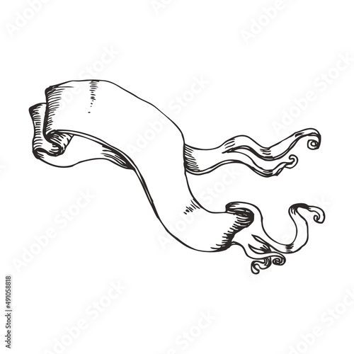 Hand drawn vintage ribbon isolated on white. Design element for greeting card...