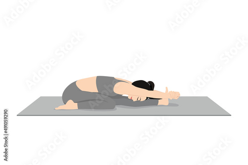 One Leg Folded Forward Bend. Beautiful girl practice Trianga Mukhaikapada Paschimottanasana, Parivrtta Parsvakonasana. Young attractive woman practicing yoga exercise. working out, black wearing
