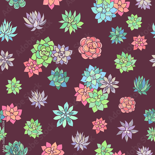 Seamless vector pattern of succulents. Background for greeting card, website, printing on fabric, gift wrap, postcard and wallpapers.