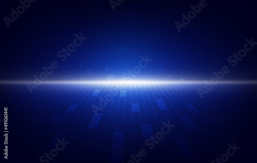 Futuristic horizon background with blue light