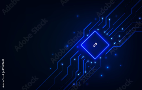 Abstract technology chip processor background circuit board and html code,3D illustration blue technology background vector.