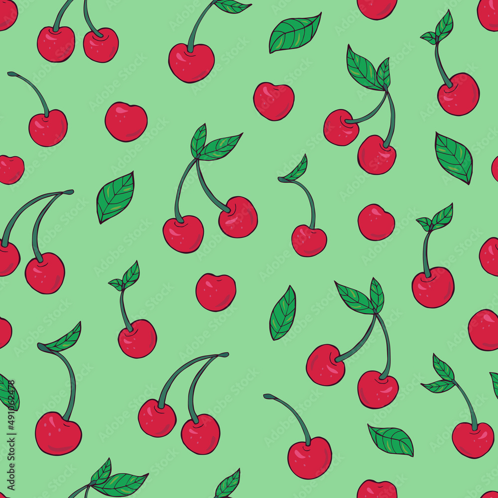 Seamless vector pattern of cherries. Decoration print for wrapping, wallpaper, fabric, textile. Seamless vector pattern of cherries. Decoration print for wrapping, wallpaper, fabric, textile.